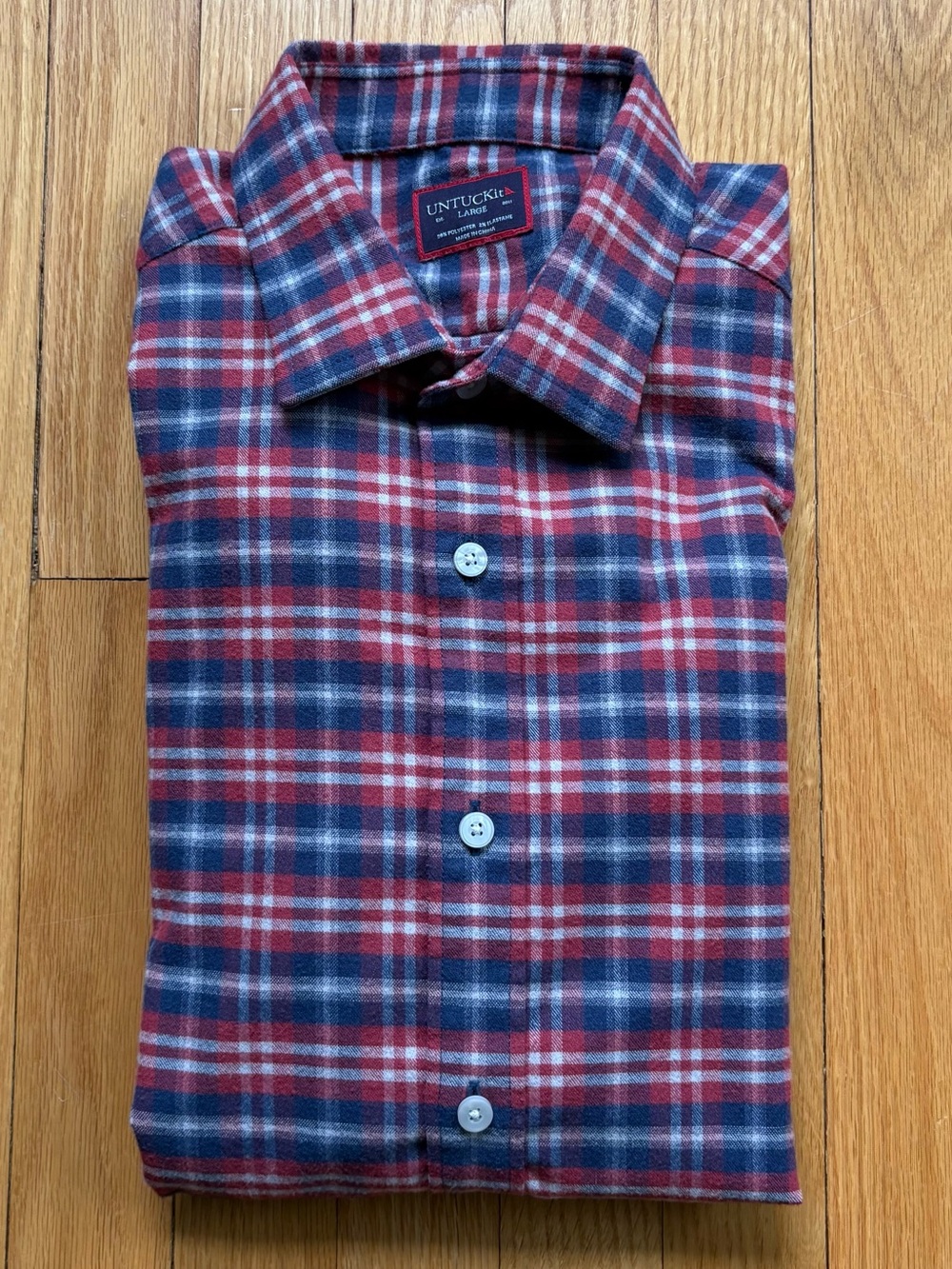 UNTUCKit Men’s Long Sleeve Shirt Regular Fit Large Blue Red White Plaid